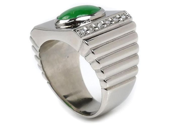 Autre Marque Pt900 Platin-Jadeit-Diamantring Silber - Ansicht 2