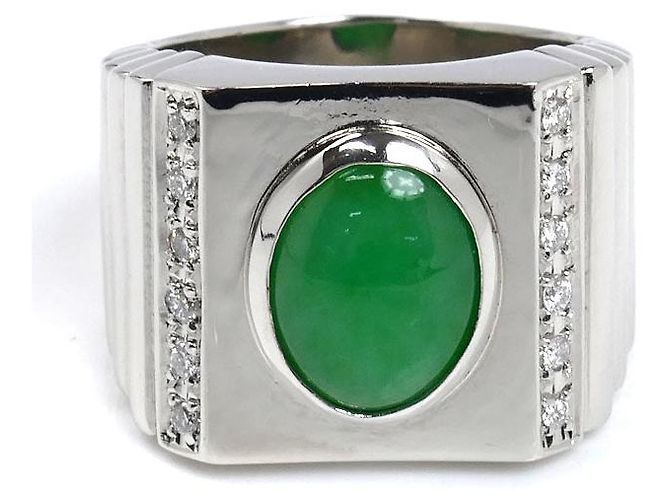 Autre Marque Pt900 Platin-Jadeit-Diamantring Silber - Ansicht 3