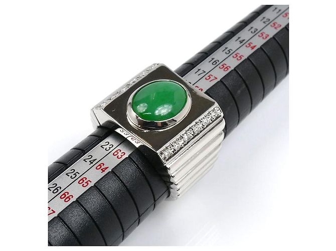 Autre Marque Pt900 Platin-Jadeit-Diamantring Silber - Ansicht 6