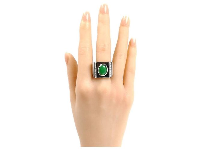 Autre Marque Pt900 Platin-Jadeit-Diamantring Silber - Ansicht 7