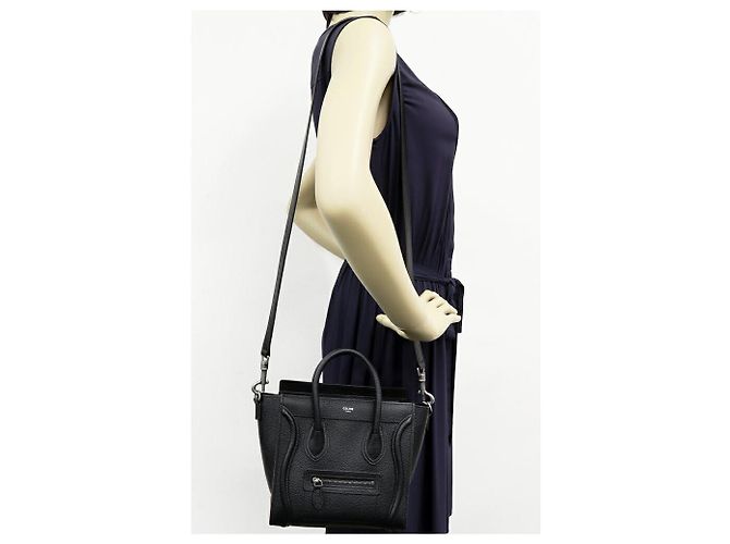 Céline Borsa 2way Celine Luggage Nano Shopper in pelle di vitello martellata Nero - vista 2