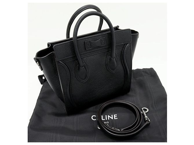 Céline Borsa 2way Celine Luggage Nano Shopper in pelle di vitello martellata Nero - vista 3