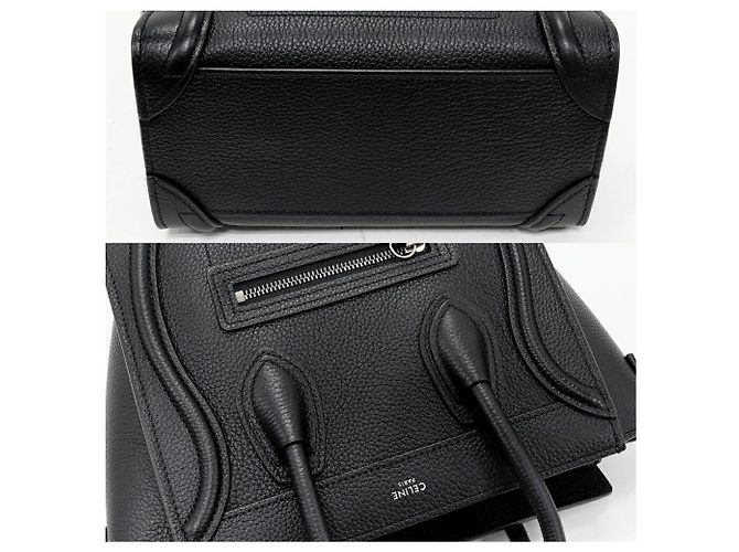 Céline Borsa 2way Celine Luggage Nano Shopper in pelle di vitello martellata Nero - vista 5