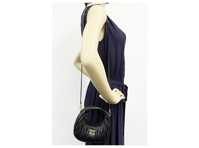 Borsa 2way Wander in pelle di pecora matelassé Miu Miu Nero - vista 2