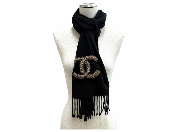 Stola Chanel in misto lana e cashmere Nero D'oro - vista 3