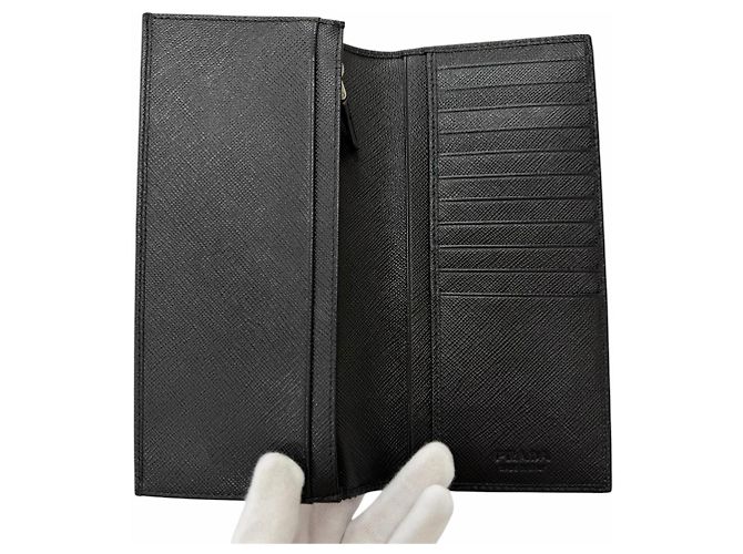 Prada Saffiano Leather Bi-fold Long Wallet Black - view 3