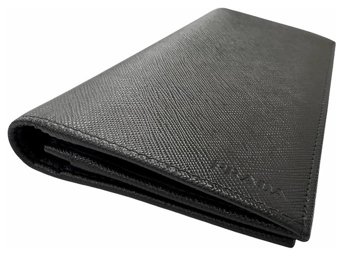 Prada Saffiano Leather Bi-fold Long Wallet Black - view 5