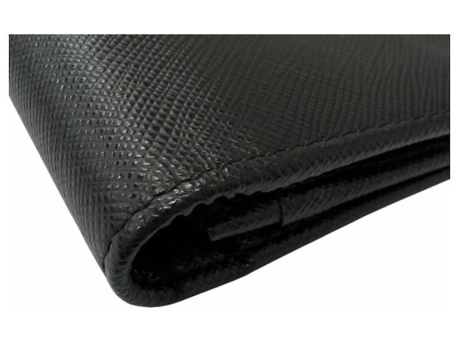 Prada Saffiano Leather Bi-fold Long Wallet Black - view 6