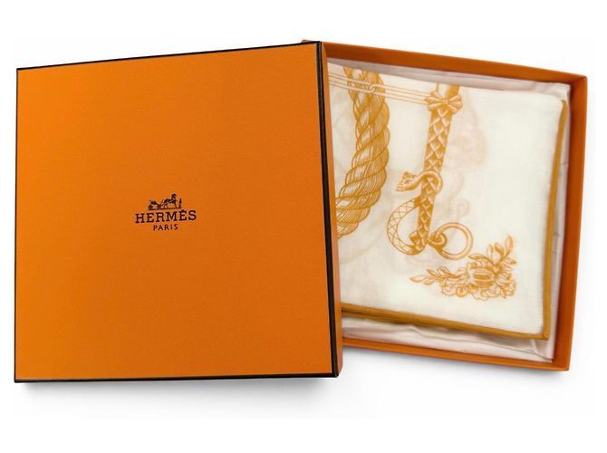 Foulard Carré 45 Della Cavalleria Hermès Bianco Arancione - vista 2