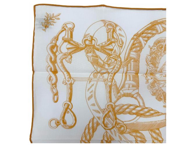 Foulard Carré 45 Della Cavalleria Hermès Bianco Arancione - vista 3