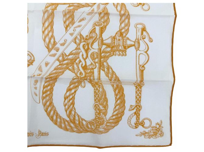 Foulard Carré 45 Della Cavalleria Hermès Bianco Arancione - vista 5