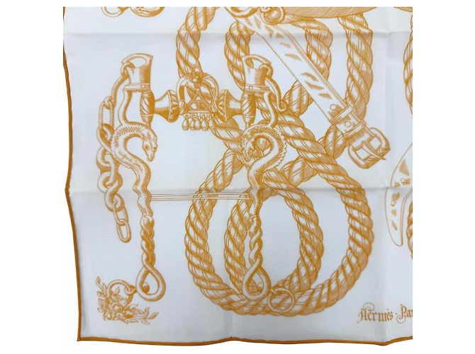 Foulard Carré 45 Della Cavalleria Hermès Bianco Arancione - vista 6