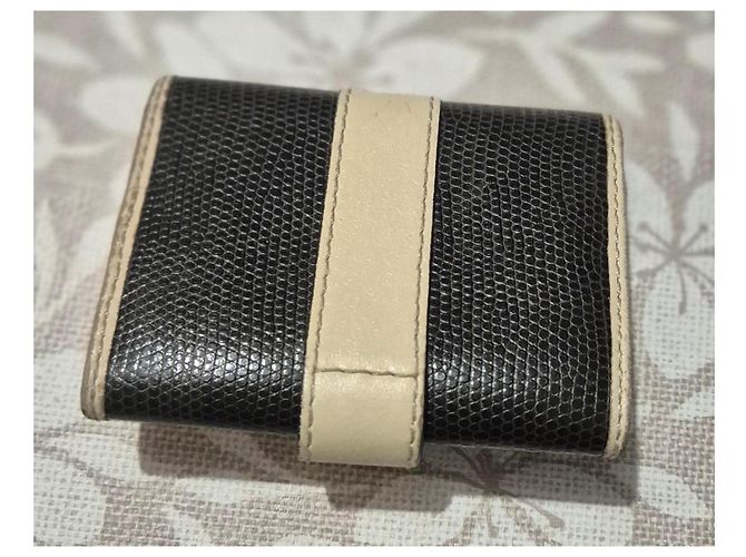 Lancel Tarjetero de Cuero Negro/Beige con Anillo Firma - vista 6