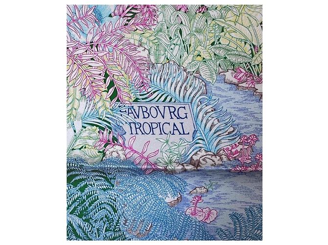 Carré Hermès Faubourg Tropical en soie Rose Bleu Vert - vue 3