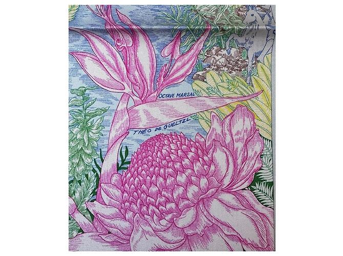 Carré Hermès Faubourg Tropical en soie Rose Bleu Vert - vue 4
