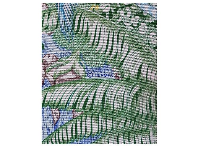Carré Hermès Faubourg Tropical en soie Rose Bleu Vert - vue 5
