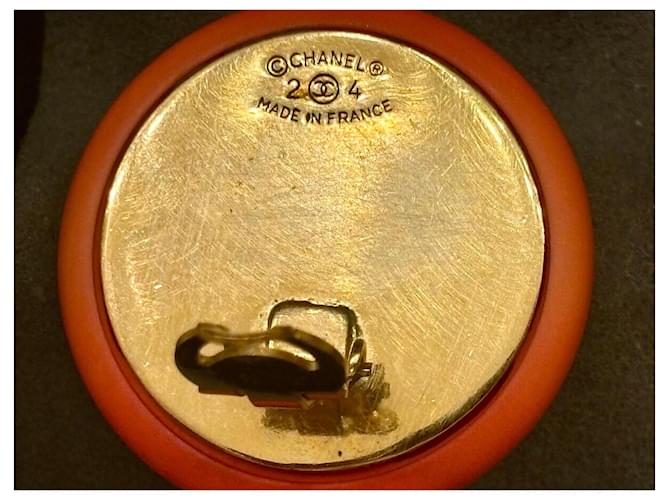 Orecchini Chanel CC Logo Arancione D'oro Corallo - vista 10