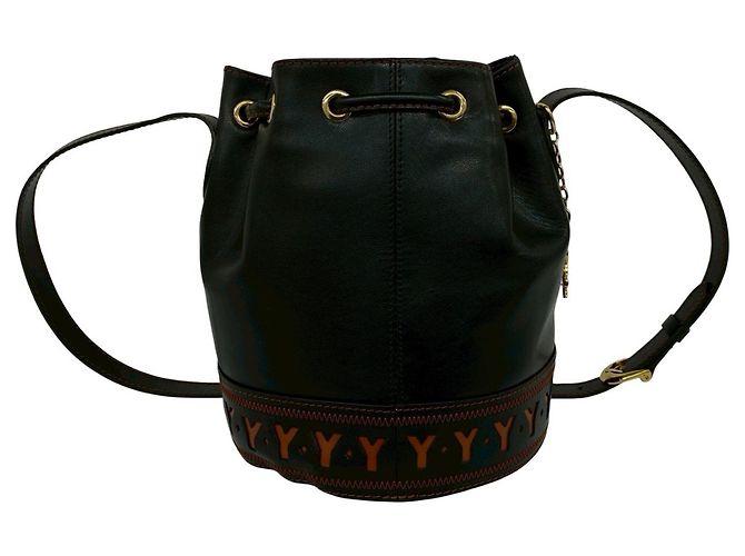 Borsa a tracolla in pelle con coulisse Yves Saint Laurent Nero Arancione - vista 3