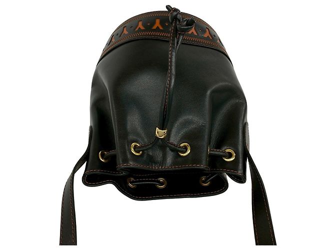 Borsa a tracolla in pelle con coulisse Yves Saint Laurent Nero Arancione - vista 4