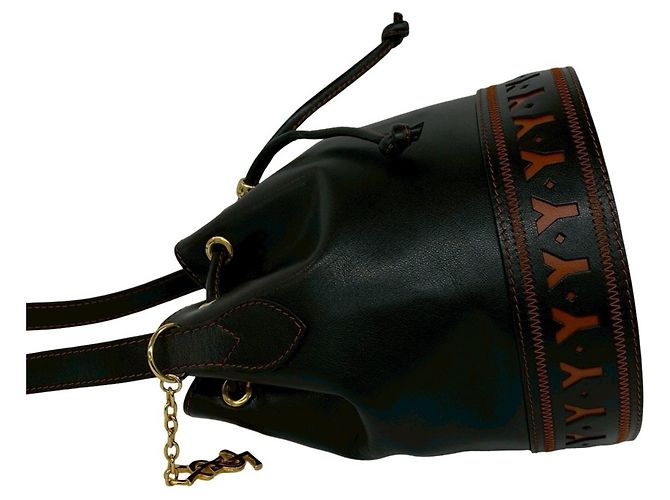 Borsa a tracolla in pelle con coulisse Yves Saint Laurent Nero Arancione - vista 5
