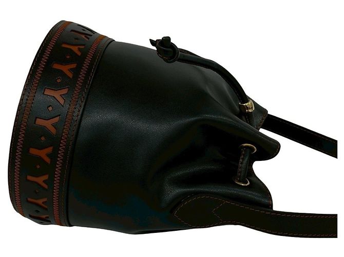 Borsa a tracolla in pelle con coulisse Yves Saint Laurent Nero Arancione - vista 6