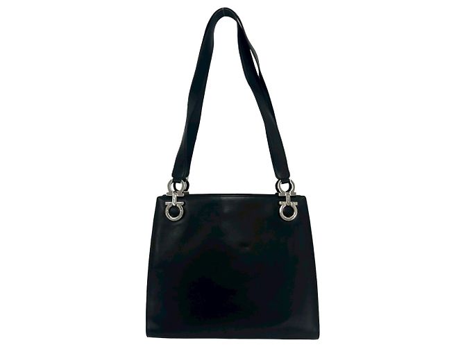 Salvatore Ferragamo Gancini Logo Hardware Leder Tote Bag Schwarz - Ansicht 3