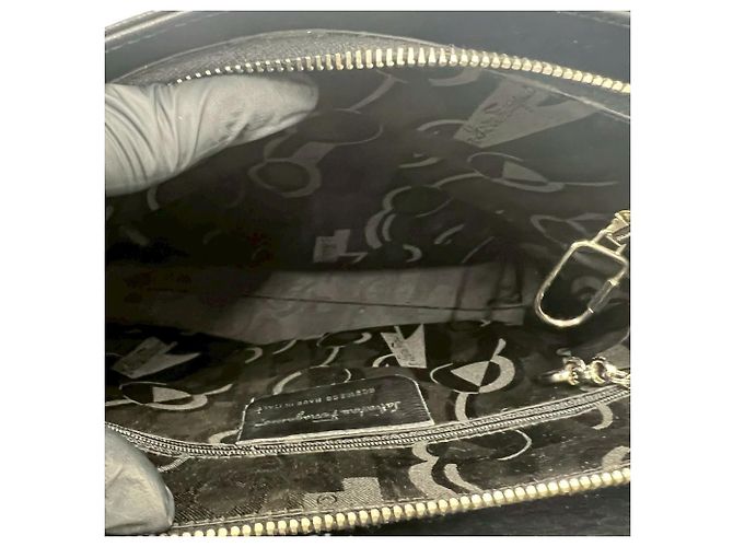 Salvatore Ferragamo Gancini Logo Hardware Leder Tote Bag Schwarz - Ansicht 9