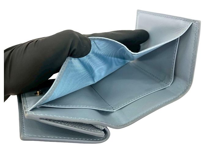 Christian Dior 30 Montaigne CD Logo Leather Tri-fold Wallet Blue - view 8