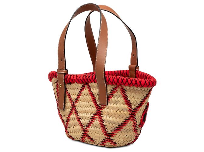 LOEWE Beige Small Raffia Basket Tote mit Tierbestickung - Ansicht 2