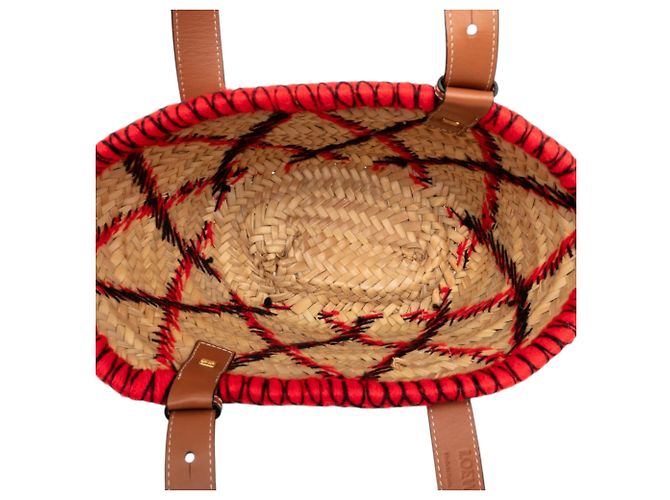 LOEWE Beige Small Raffia Basket Tote mit Tierbestickung - Ansicht 4