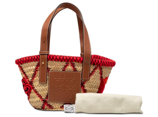 LOEWE Beige Small Raffia Basket Tote mit Tierbestickung - Ansicht 8