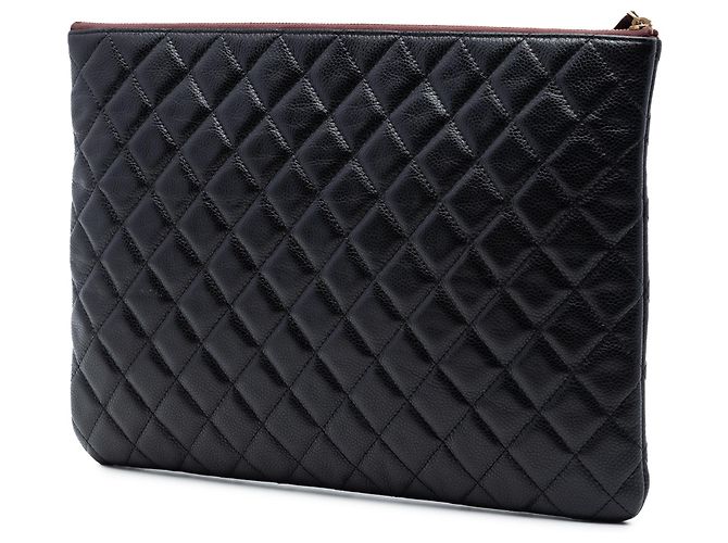 Clutch Chanel Black Large Quilted Caviar O Case Nero - vista 2