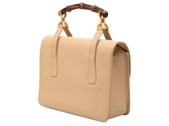 Bolsa Gucci de couro de bezerro bege com alça superior Turnlock Bamboo - vista 2
