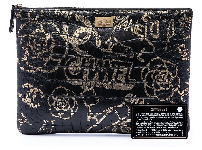 Clutch Chanel 2.55 Reissue in pelle di vitello con stampa coccodrillo nero Cocodile Graffiti - vista 7