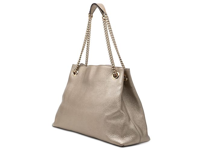 Tote Soho Chain in pelle di vitello metallizzata oro Medium di Gucci D'oro - vista 2