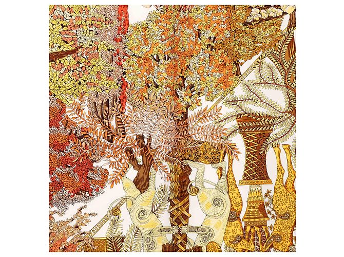 Sciarpa in seta Hermès Yellow Les Legendes de l Arbre 90 Giallo - vista 7