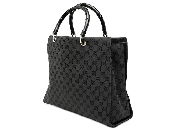 Borsa Gucci Gray GG Canvas Bamboo Marrone Grigio antracite - vista 2