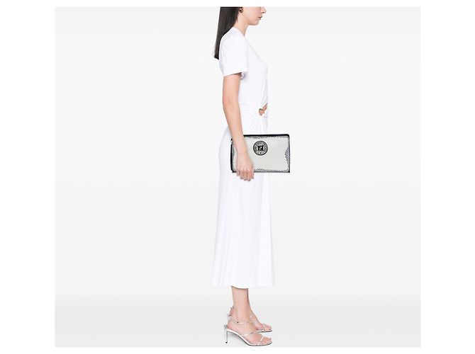 Pochette Fendi White Joshua Vides Leather FF Logo Blanc - vue 6