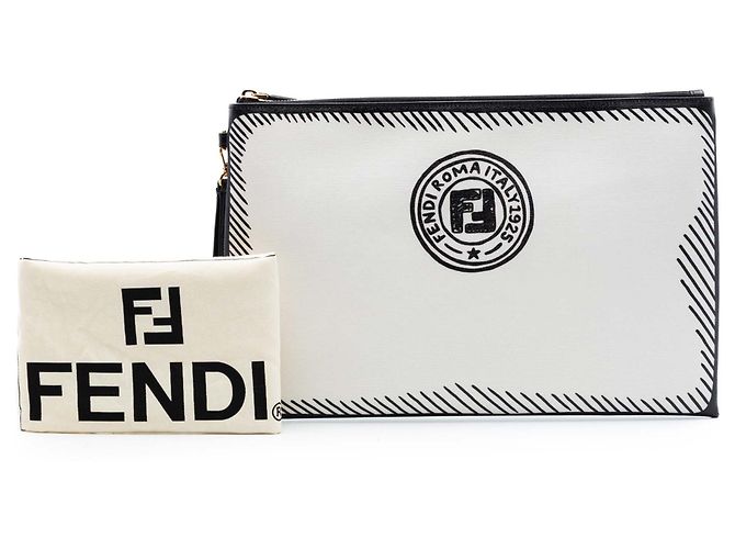 Pochette Fendi White Joshua Vides Leather FF Logo Blanc - vue 7