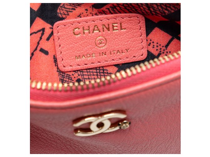 Chanel Pouch con zip O Case in pelle di capra Camelia rosa Mini CC - vista 5