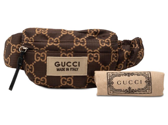 Borsa a tracolla Gucci in nylon ripstop GG marrone - vista 8