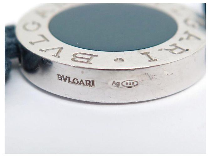Bulgari BRACCIALE BVLGARI BVLGARI ARGENTO MASSICCIO 925 SU CORDOLE BLU SILVER BANGLE - vista 10