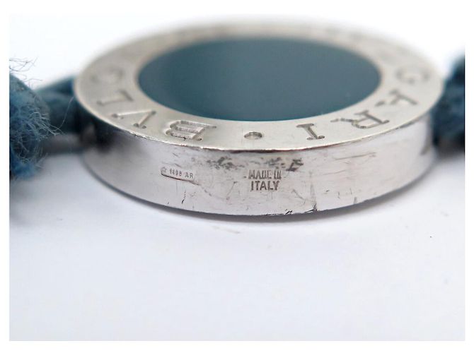Bulgari BRACCIALE BVLGARI BVLGARI ARGENTO MASSICCIO 925 SU CORDOLE BLU SILVER BANGLE - vista 11