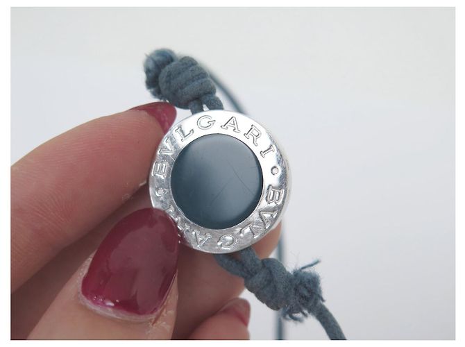 Bulgari BRACCIALE BVLGARI BVLGARI ARGENTO MASSICCIO 925 SU CORDOLE BLU SILVER BANGLE - vista 12