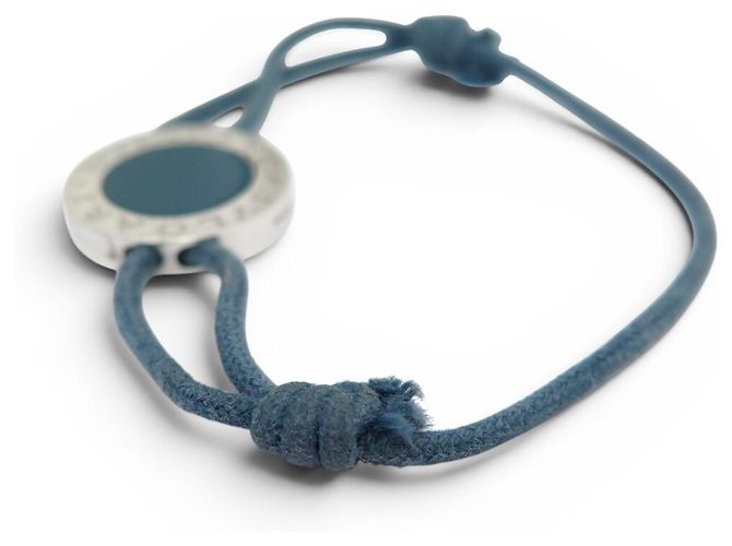 Bulgari BRACCIALE BVLGARI BVLGARI ARGENTO MASSICCIO 925 SU CORDOLE BLU SILVER BANGLE - vista 2