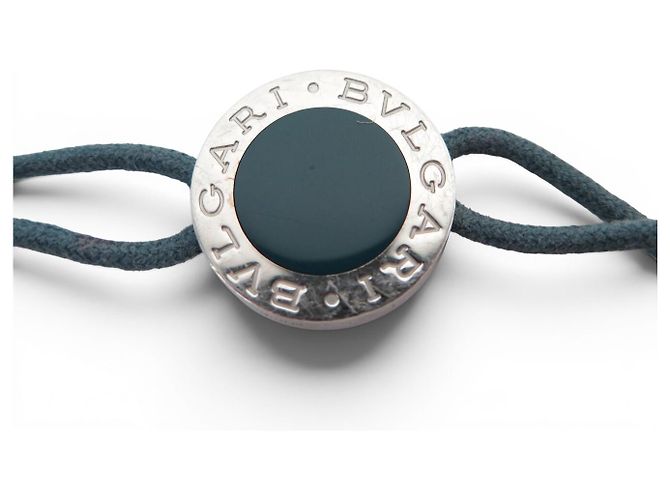 Bulgari BRACCIALE BVLGARI BVLGARI ARGENTO MASSICCIO 925 SU CORDOLE BLU SILVER BANGLE - vista 5