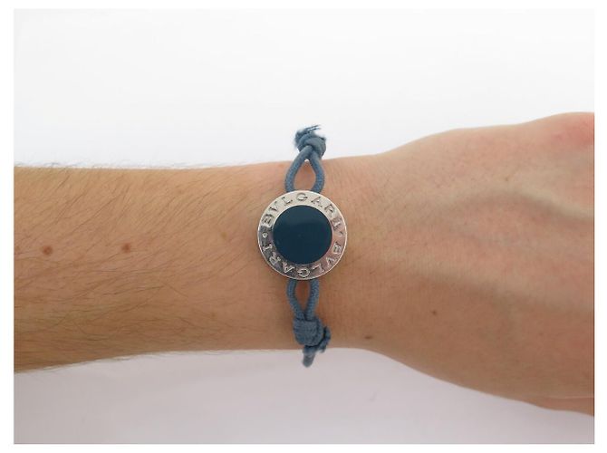 Bulgari BRACCIALE BVLGARI BVLGARI ARGENTO MASSICCIO 925 SU CORDOLE BLU SILVER BANGLE - vista 9