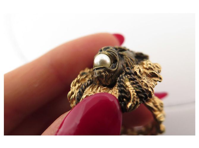 NEUER CHANEL LÖWENKOPF RING PARIS VENISE KOLLEKTION GRÖSSE 55 PERLE VERGOLDETES METALL RING - Ansicht 12