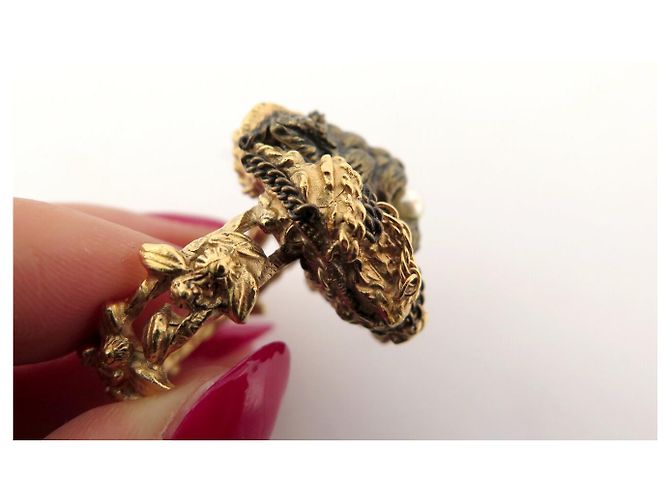 NEUER CHANEL LÖWENKOPF RING PARIS VENISE KOLLEKTION GRÖSSE 55 PERLE VERGOLDETES METALL RING - Ansicht 13