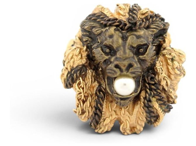 NEUER CHANEL LÖWENKOPF RING PARIS VENISE KOLLEKTION GRÖSSE 55 PERLE VERGOLDETES METALL RING - Ansicht 3
